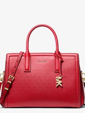 MICHAEL KORS Laila Medium Satchel Crimson Metallic NWT Gold Hardware Retail Line